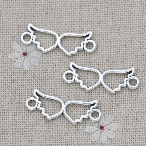 40pcs Antique Silver Plated Angel Wings Connector for Jewelry Making Bracelet DIY Accessories 25x9mm
