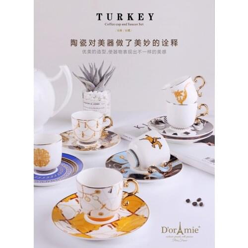 6 sets of cups and dishes Light Luxury Style Small Luxury Turkish Coffee Cup Ceramic Coffee Cups and Saucers Set Concentrated