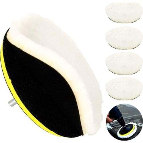 6pcs Wool Waxing Pads Soft Buffing Pads Kit with Back Plate Driller Adapter for Car Waxing Polishing