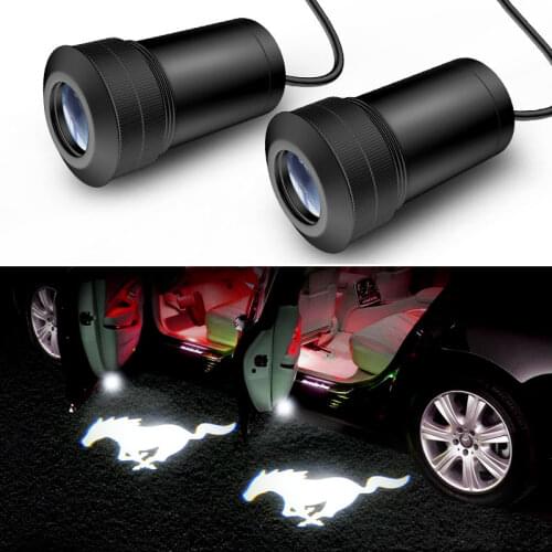 AEING 2pcs White Mustang Pony LED Courtesy Lamps Ghost Shadow Lights Door Projectors For Ford Mustang