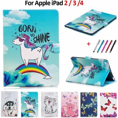 Case For Funda iPad 2 Cover Cute Cat Unicorn Puppy Butterfly Tablet Cover For iPad 4 3 2 Case Coque For iPad 4