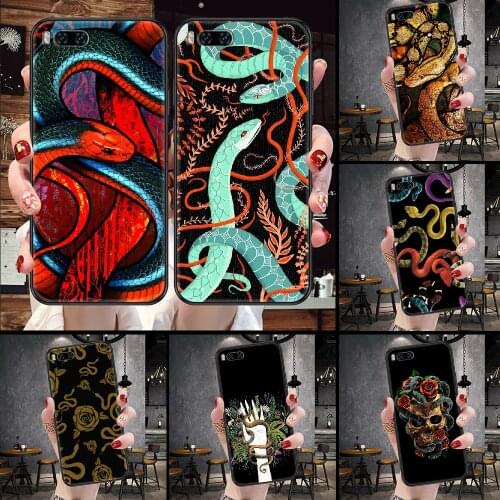 Flower snake Phone Case For Xiaomi Mi Note 8 9 10 11 9T 10T A3 Lite Pro Ultra black soft prime trend back silicone bumper pretty