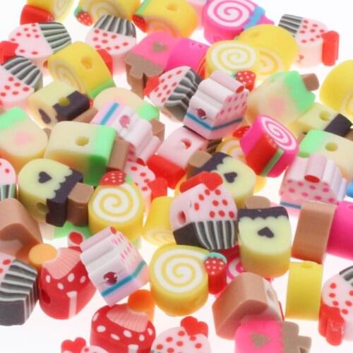 CHONGAI 50Pcs Mix Color DIY Jewelry Accessories Polymer Clay Beads Cartoon Ice Cream Mix Design Spacer Bracelet Department Slice