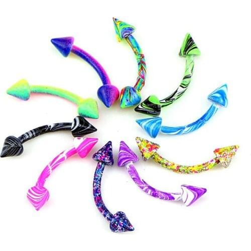 10Pcs/Lot Mixd Color 8mm Stainless Steel Cone Eyebrow Studs Lip Eyebrow Piercings Industrial Barbell Body Piercing Jewelry