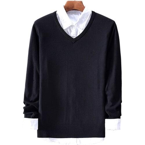 Cotton Sweater Men Long Sleeve Pullovers Outwear Man V-Neck sweaters Tops Loose Solid Fit Knitting Clothing 6Colors New