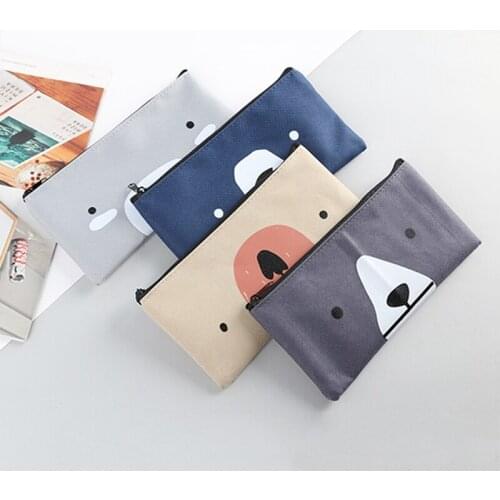 New Arrival Cute Bear Canvas Pencil Bag Stationery Storage Organizer Bag Boys&Girls Pencil Case For School Supplies