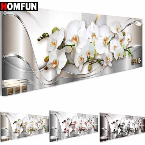 HOMFUN Paint With Diamond Embroidery "Orchid flower landscape" Diamond Painting Full Square Round Picture Of Rhinestone Decor