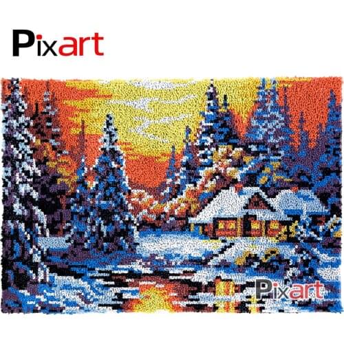 Latch Hook Rug Sunset Glow Crocheting Wall Tapestry Kits DIY Carpet Rug Chunky Yarn Needlework Knitted Floor Mat Hobby & Crafts