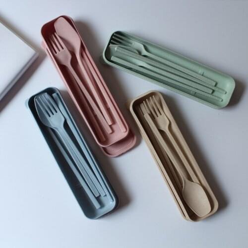 Creative childrens tableware three-piece straw + PP material Degradable Natural safety Chopsticks spoon fork set Box packaging