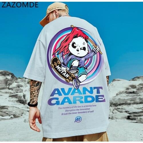 ZAZOMDE 2021 Summer Oversized Cartoon Short-sleeved T-shirt Male Tide Ins Trend Couple Half-sleeved Plus Size Hip hop Streetwear