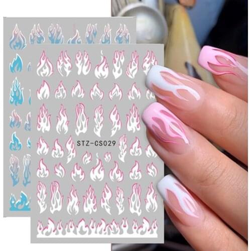 Fire Flame Nail Art Stickers 3D Pink Black Design Adhesive Slider Foils Blue DIY Wraps Summer Decoration Decals