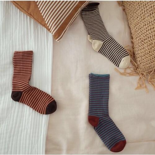 10 Pairs Women Socks Color Matching Striped Socks Combed Cotton Socks Middle Tube Socks For Ladies Girls