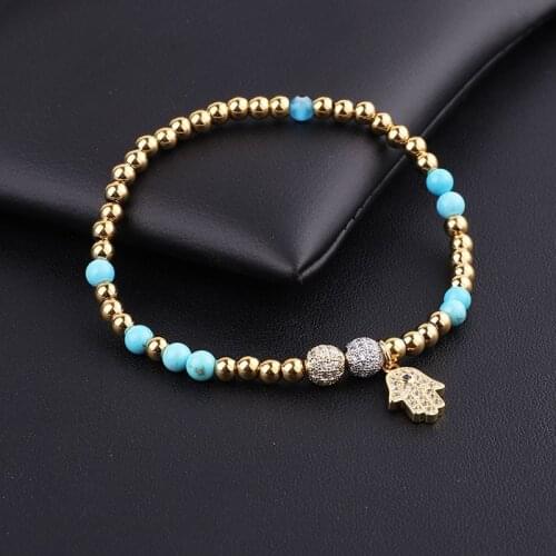 New Fashion High Quality Stainless Steel Beads Natural Stone CZ Hand Charm Elastic Bracelet For Women