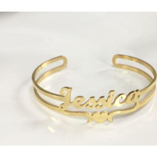 Personalized Customized Heart and Name Double Layer Bracelet Custom Bangles For Women Men Stainless Steel Christmas Jewelry Gift