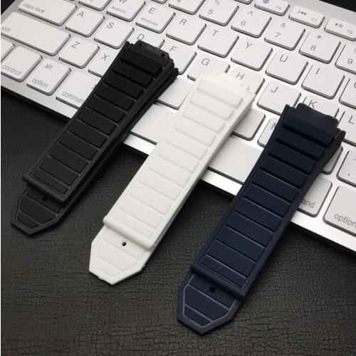 29*19mm Black Blue White Nature Silicone rubber watch band for Hublot strap for king power series Butterfly buckle logo on