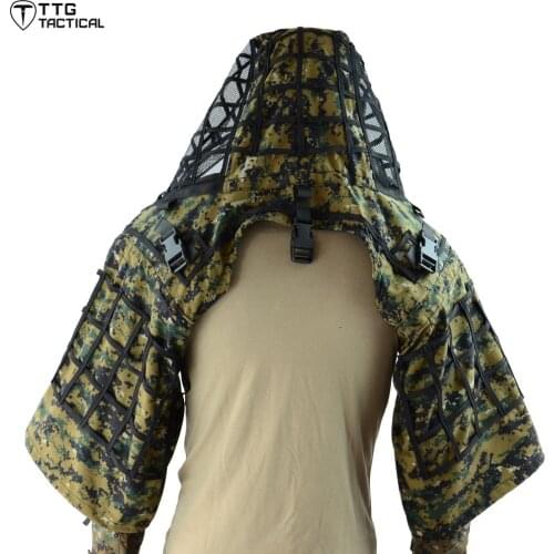 TTGTACTICAL Sniper Ghillie Suit Foundation, RIPSTOP Camouflage Sniper Tog Ghillie Hood Woodland/CP/ACU/Ocean/Digital Woodland