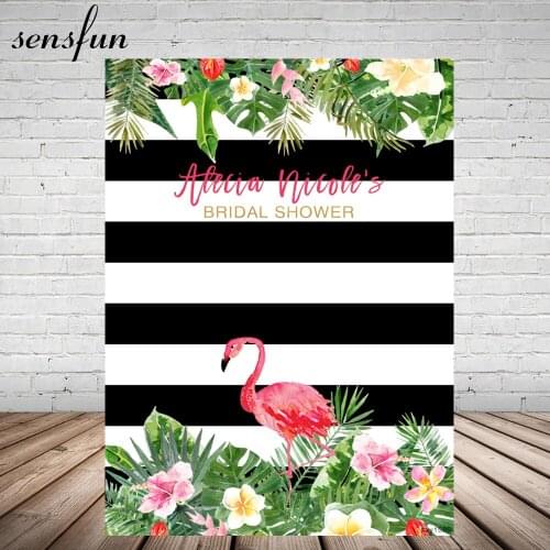 Sensfun Bridal Shower Photography Backdrop Flowers Tropical Leaves Pink Flamingo Wedding Backgrounds For Photo Studio Vinyl