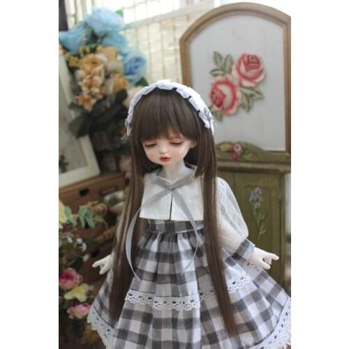 BJD doll dress for 1/31/4 1/6 MSD and Blythes fashion versatile plaid dress with bow skirt + hair accessories two-piece set