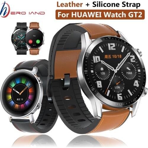 20mm 22mm Watch Strap For Huawei gt 2 42mm 46mm Genuine Leather Band Silicone Bracelet Watchbands For Huawei Honor magic Watch 2