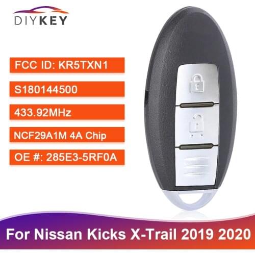 DIYKEY S180144500 KR5TXN1 for Nissan Kicks X-Trail 2019 2020 2 Button Smart Remote Key 433MHz NCF29A1M 285E3-5RF0A S180144500