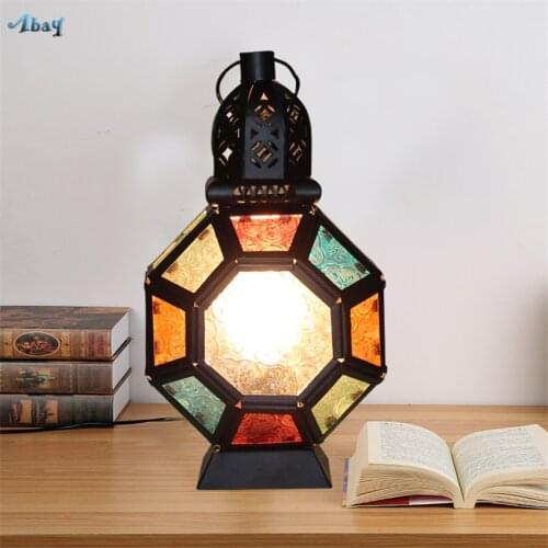 Mediterranean Retro Glass Table Lamps Cafe Library Industrial Restaurant Living Room Study Bar Tiffany Night Light Deco Fixtures