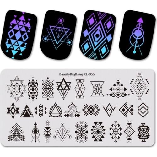 Beautybigbang Stainless Steel Template Nail Art 6*12cm Geometric Assemble Theme Image 6*12cm Nail Stamping Plates XL-055
