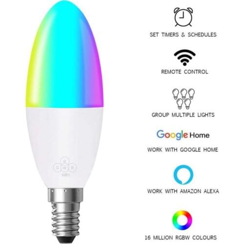 WiFi Smart Light Bulb E14 E26 E27 B22 LED Wifi Remote Timing Light Work With Alexa/Google Home RGB+White Dimmable Timer Lamp