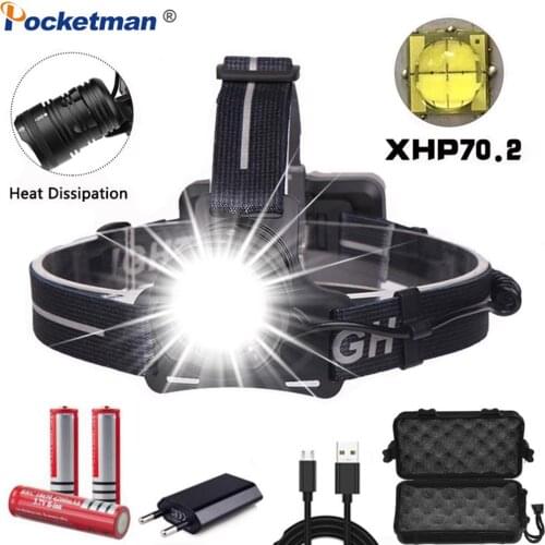 XHP70.2 LED Headlamp USB Rechargeable XHP70 LED Headlight Waterproof Head Torch Flashlight Lantern 3*18650 Batteries