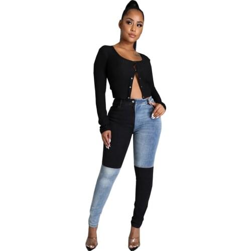 Womens Denim Pencil Pants Stretch Trousers Fashion Slim Fit All-Match Stitching Ladies High Waist Jeans Best Selling Girl Jeans