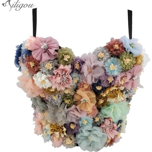 Ailigou Women Sexy Designer Colorful Floral Cotton Camisole Tops Summer 2021 Ladies Trendy High Street Short Camis Crop Tops