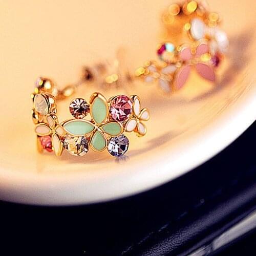 SexeMara 2019 New Hot Sale Gold Rhinestone Colorful Flowers C Letter Type Butterfly Stud Earrings For Women Fashion Jewelry Gift
