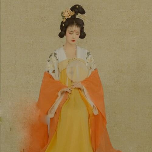 WYJN 6 Designs Yellow Golden Ancient Chinese Empress Princess Female Costume Photography National Trend Cosplay Drama Hanfu