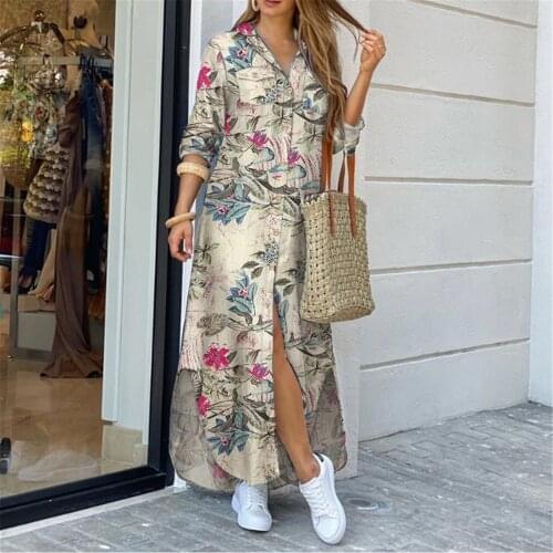 WomenS Fashion Floral Print High Slits Maxi Dress Sexy V Bottoned Sleeveless Lacing Evening Party Summer Ladies Beach Sundress