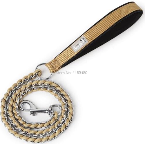 100pcs/lot Metal medium big dog chain Leashes dog puppy pit bull leather handle Leash collar