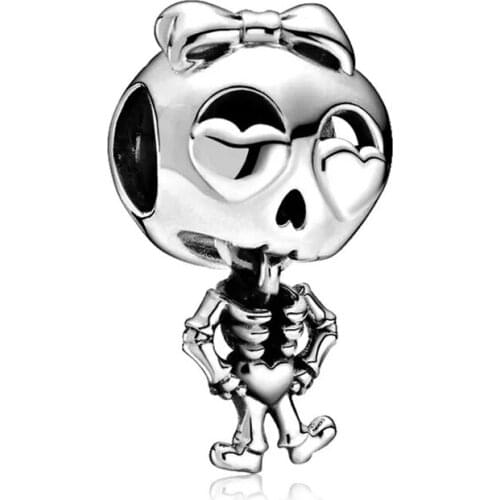 2021 New Silver Color Skeleton Diy Bead Fits European Pandora Charm Bracelets Wholesale Women Jewelry Making