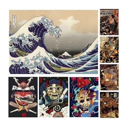 30style New 2020 Ukiyoe Japan Portrait Painting Mural Japan Retro Samurai Art Print Silk Poster Home Wall Decor 24x36inch