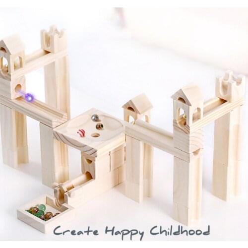 60pcs Wooden Marble Track Assembly Building Blocks Run Maze Ball Puzzle Children Educational Toys Kids Gift