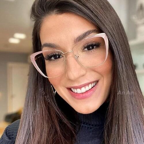 80074 Anti-blue Light Ladies Metal Cat Eye Glasses Frame Spring Legs Men Women Optical Fashion Computer Eyeglasses