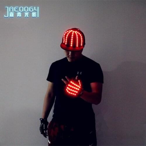 Free Shipping LED Gloves Night Field Laser Show Performance Fluorescent Hat Bar Singer DJ Lighting Costume Props