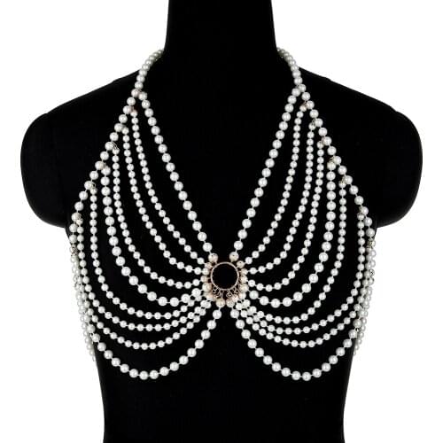 Halter Pearl Sling Bralette Chain Womens Sexy Adjustable Bra Chain Fashion Nightclub Festival Body Chain Jewelry Accessories