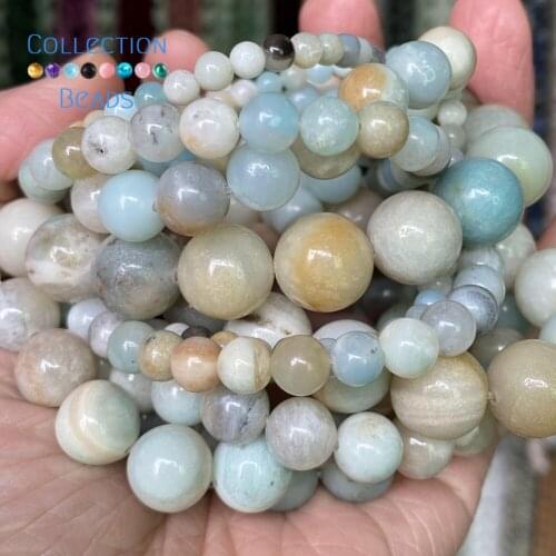 Natural Amazonite Stones Spacer Loose Round Beads For Jewelry Making 4-12 mm Diy Bracelets Accessories 15" Wholesale