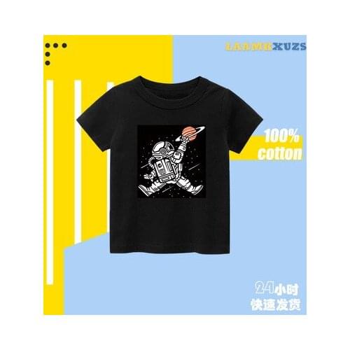 Childrens Cotton T Shirt 2021 Childrens Summer New Boys' Short-sleeved T-shirt Kids Ccartoon Astronaut Print Cotton Top Tees