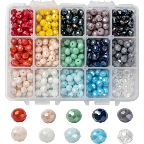 15 Color/Box Faceted Glass Rondelle Beads 4mm 6mm 8mm for jewelry making DIY Earring Bracelet Necklace Accessories Mix Color