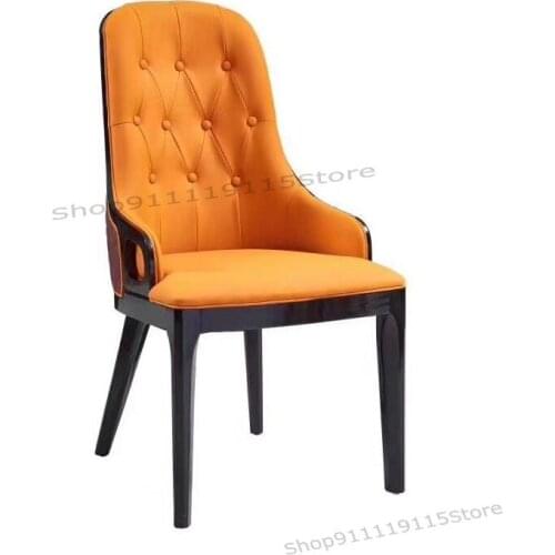 Customized Light Luxury Soft Leather Solid Wood Dining Chair Modern Restaurant Creative Leisure Chair 4s Shop Sales Department N