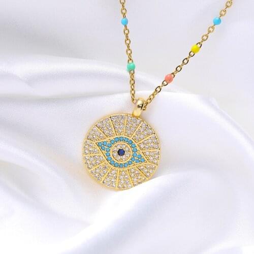 JUWANG Vintage Evil Eyes Pendant Necklace For Women 14 K Gold Chain Chokers Necklaces Trendy Fashion Jewelry Pendientes Mujer