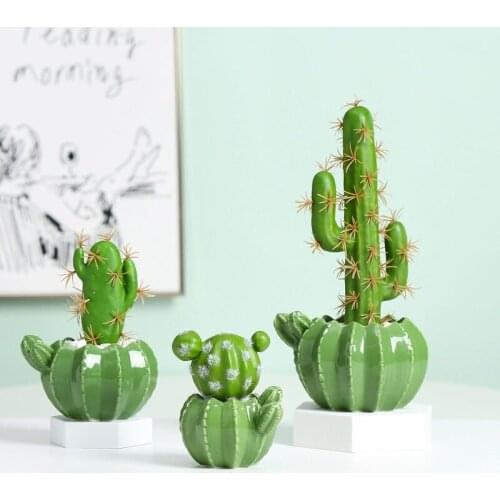 Cactus Ceramic Flower Pot Creative Plant Sculpture Crafts Decoration Succulent Plant Pot Home Decor Accessories Groot MJ1123