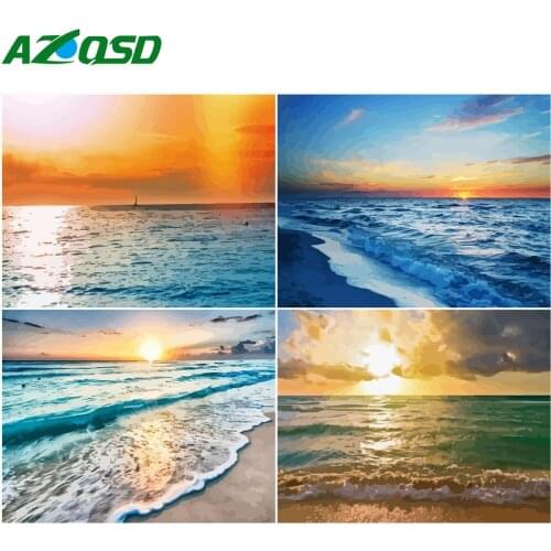 AZQSD Painting By Numbers Sunset Picture For Living Room Home Decoration Unframe Paint By Numbers Landscape Unique Gift
