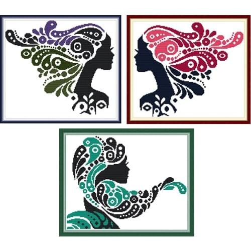 Long hair flying Series Paintings Aida Cross-stitch Canvas 11CT 14CT Handwork Beginner Embroidery Needlework Sets Home Decor