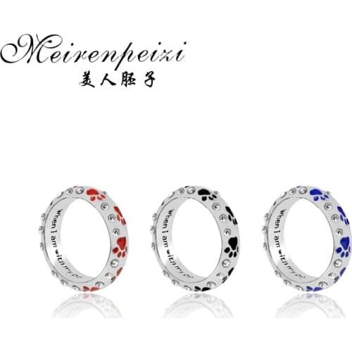 Letter Rings Pet Lover Ring Dog Paw Ring Jewelry Enamel hand stampe Personalized Ring Love Pet Memorial
