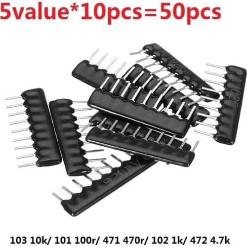 Network resistor kit 5value*10pcs=50pcs A09-103 101 471 102 472 9PIN 4.7K 10K 100R 470R 1K Ohm Assorted set Exclusion Resistance